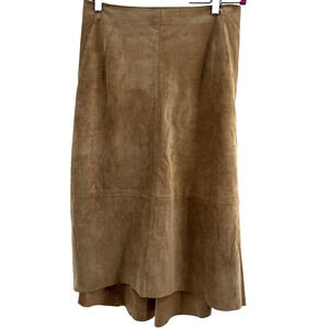 Vtg DKNY Maxi Skirt Size 8 Tan Suede Hi Lo Lined Western Minimalist Earthy